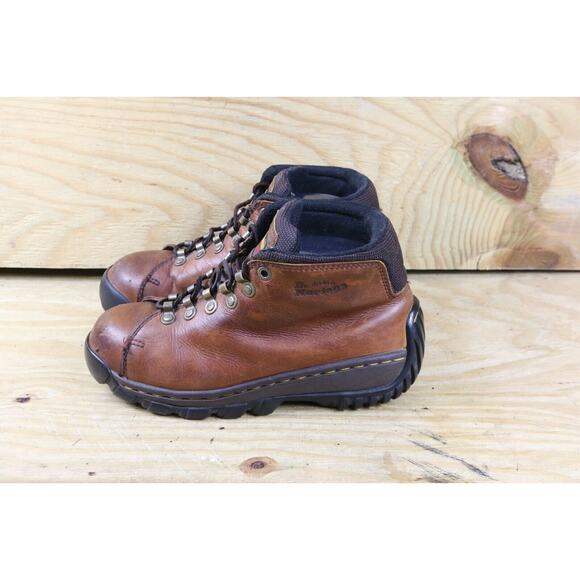 Doc Martens Boots Mens 7 Brown Leather Steel Toe Safety Ankle Womens 9 - Picture 1 of 10